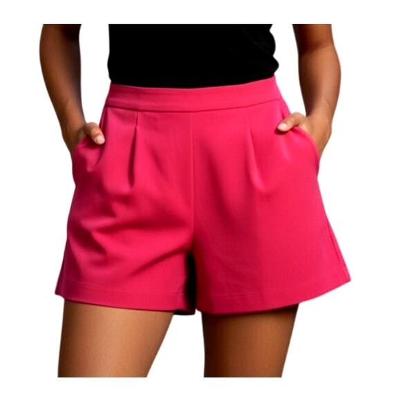 Ellison Pants - Ellison Women's Medium Hot Pink Pleated Pocketed High Rise Classy Shorts